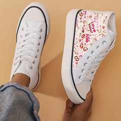 Love Print Flat Heighten Chunky Canvas Sneakers