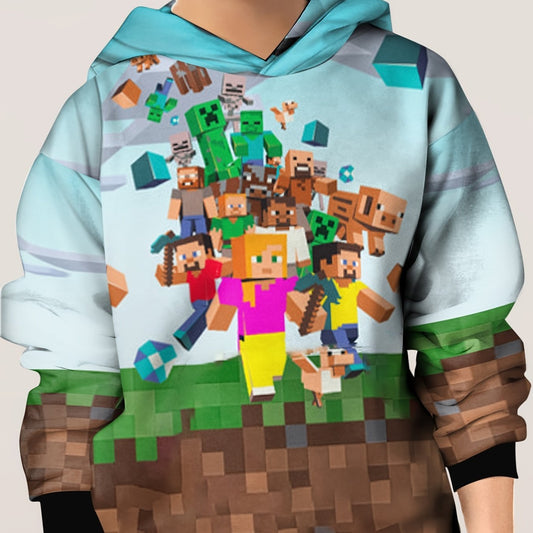 Pixel Style Game Print Kid's Hoodie Colorful Pattern Unisex Pullover