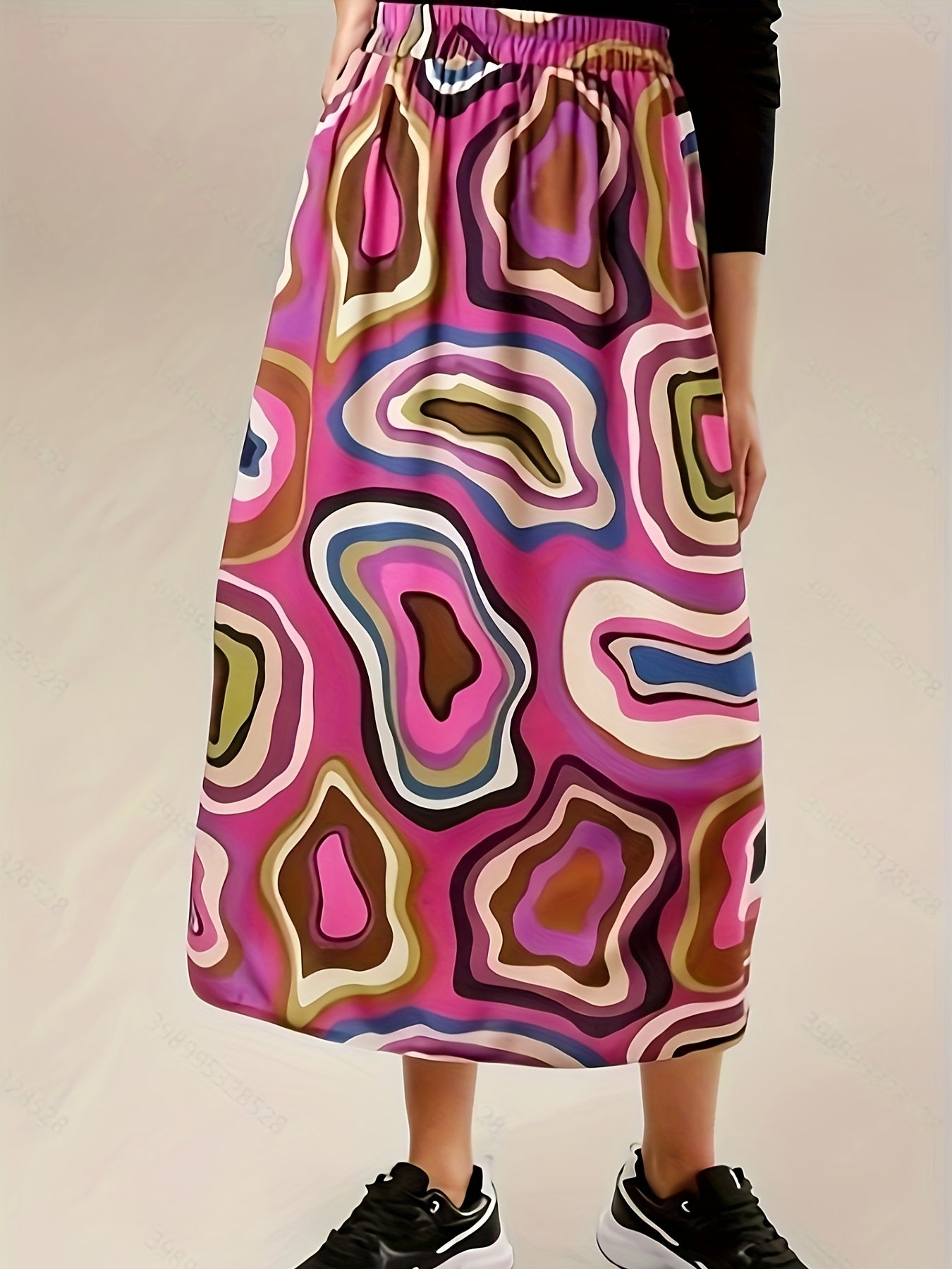 Allover Print Elastic Waist High Rise Skirt