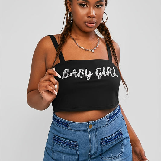  Y2K Rhinestone Decor Cami Crop Top Women's Plus