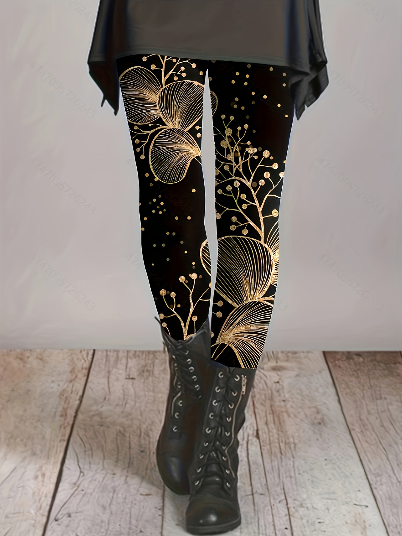 Boho Plus Size Leggings High Rise Allover Print Medium Stretch
