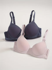 2pcs Solid T Shirt Bras Comfy Push Up Bra Women's Lingerie