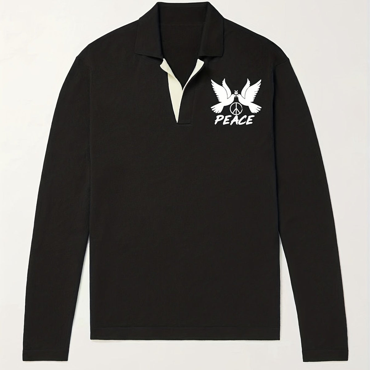 PEACE & Pigeon Pattern Knit Polo Shirt Men's Casual Lapel Sweater