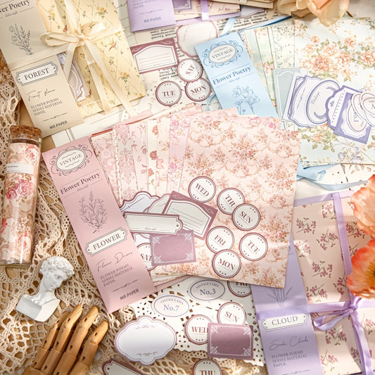 40-Piece Retro Small Floral Room Decoration Paper, 15.6in x 11.4in Base Paper
