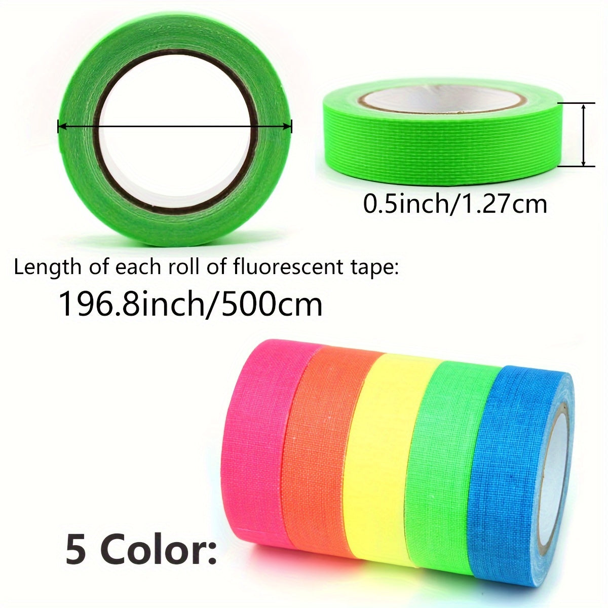 5pcs Neon Adhesive Tapes 5 Colours 5m x 12.7mm