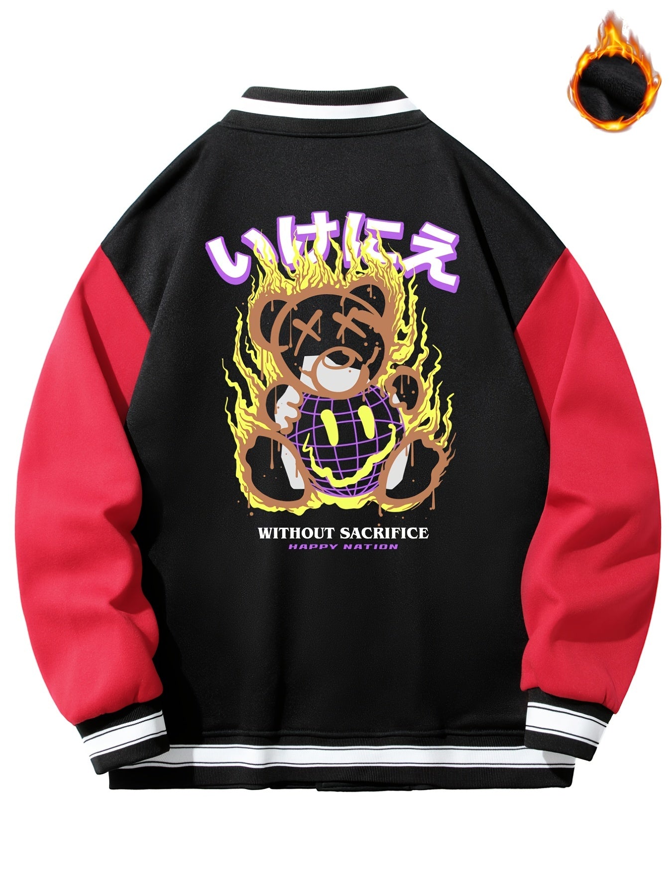 Men's Muppet Bear Print Baseball Collar Jacket