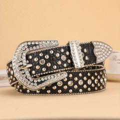 Y2K Rhinestone Belt Crocodile Leather Vintage Cowgirl Cowboy Jeans Dress