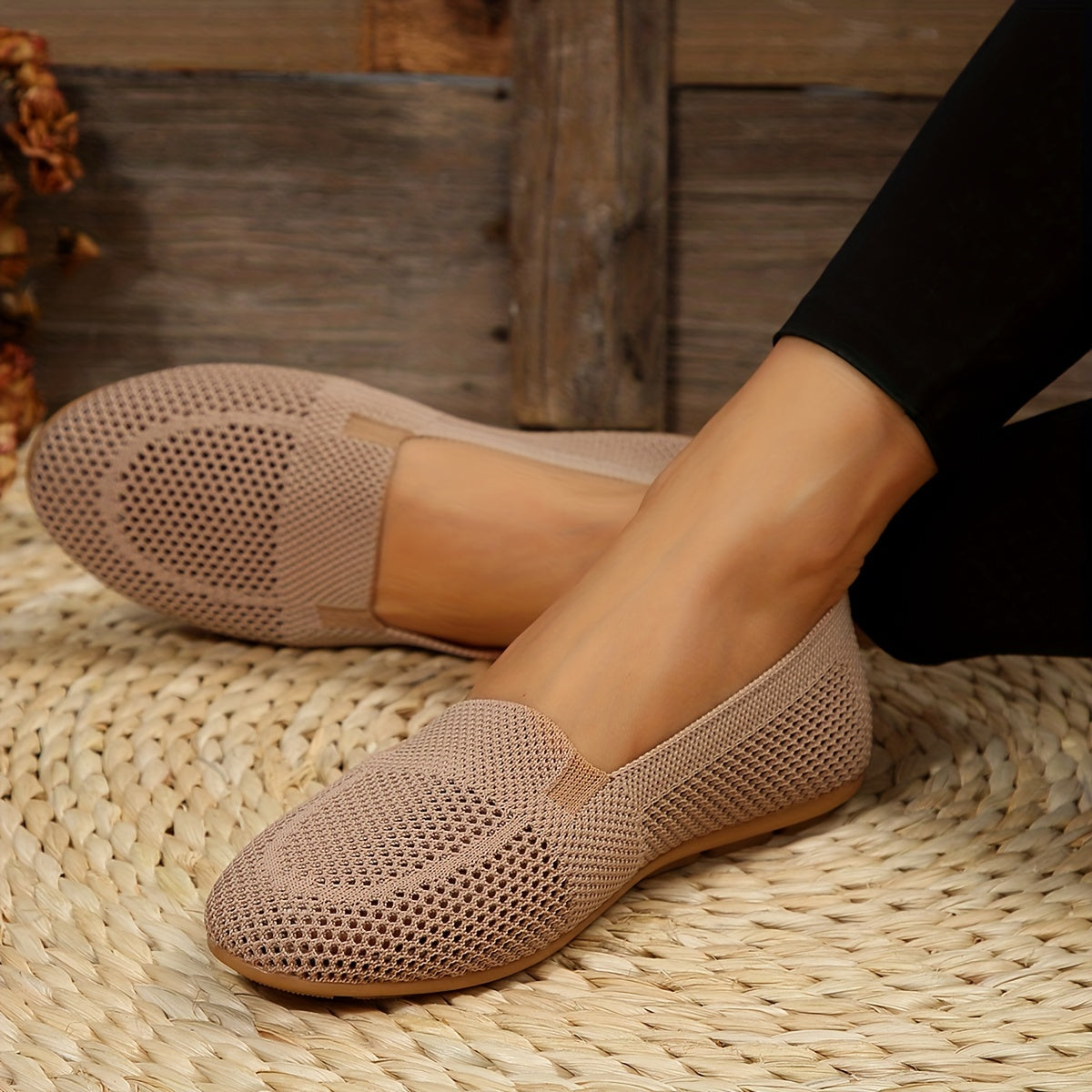 Women's Knitted Flat Shoes Slip On Loafers Casual Flats