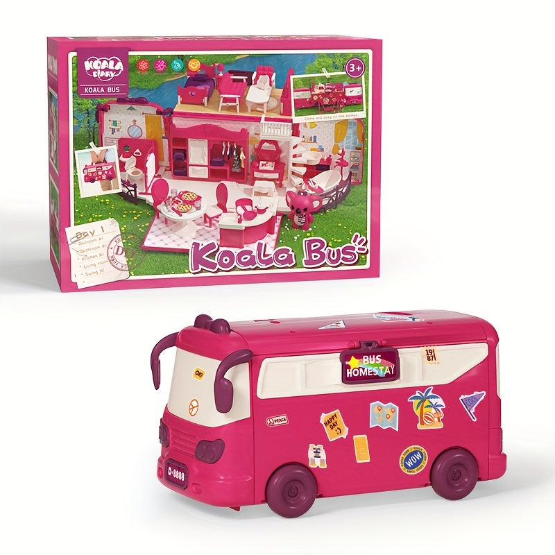 Portable Camping Car Toy Set Bus Toy Including Kitchen Bedroom Bathroom