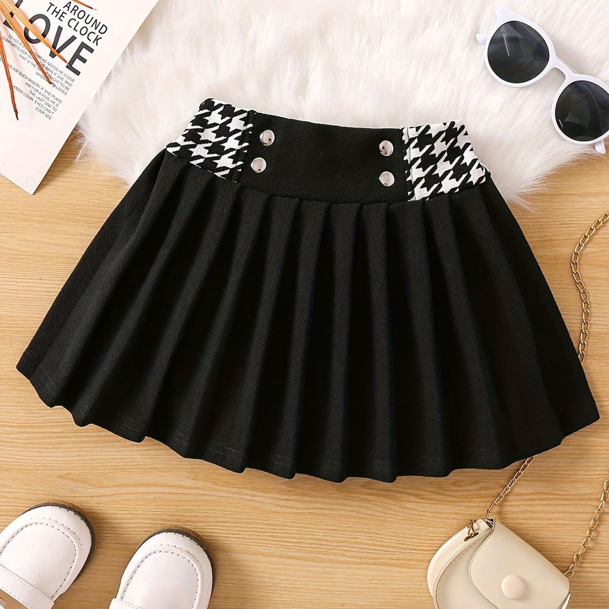 Toddler Girls Houndstooth Pleated Skirt Kids Summer Clothes