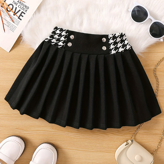 Toddler Girls Houndstooth Pleated Skirt Kids Summer Clothes
