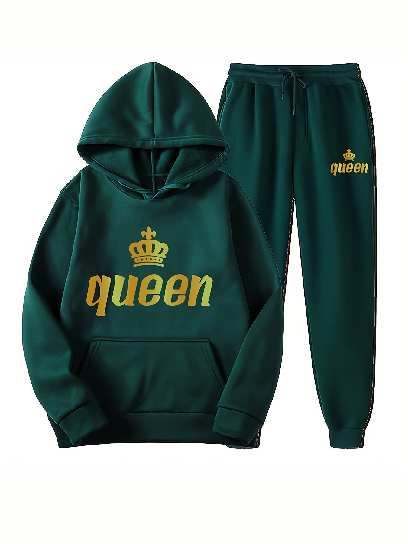  Letter & Crown Print Hoodie & Joggers Set