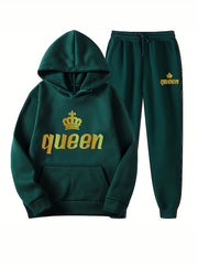  Letter & Crown Print Hoodie & Joggers Set