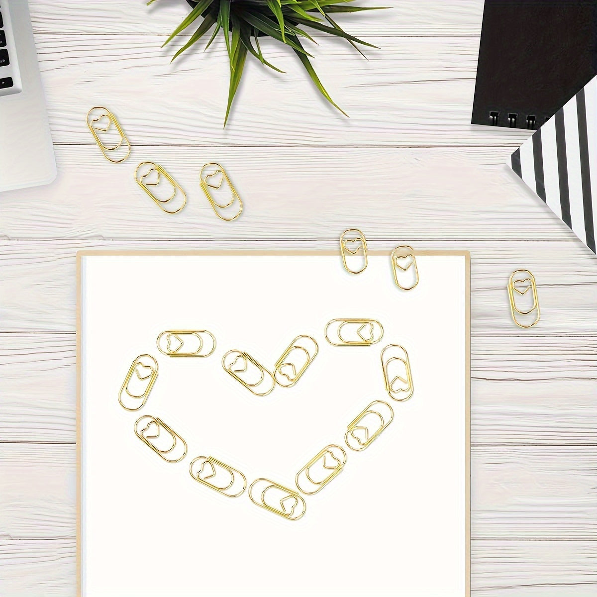 40pcs Rose Golden Heart Shaped Paper Clips - Small Mini Smooth Micro Clips