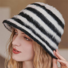 Striped Fisherman Hat Women's Winter Plush Hat