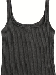 Ribbed Button Tank Top Crew Neck Sleeveless