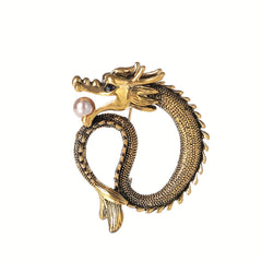 Dragon Pearl Brooch Vintage Collar Pin For Men