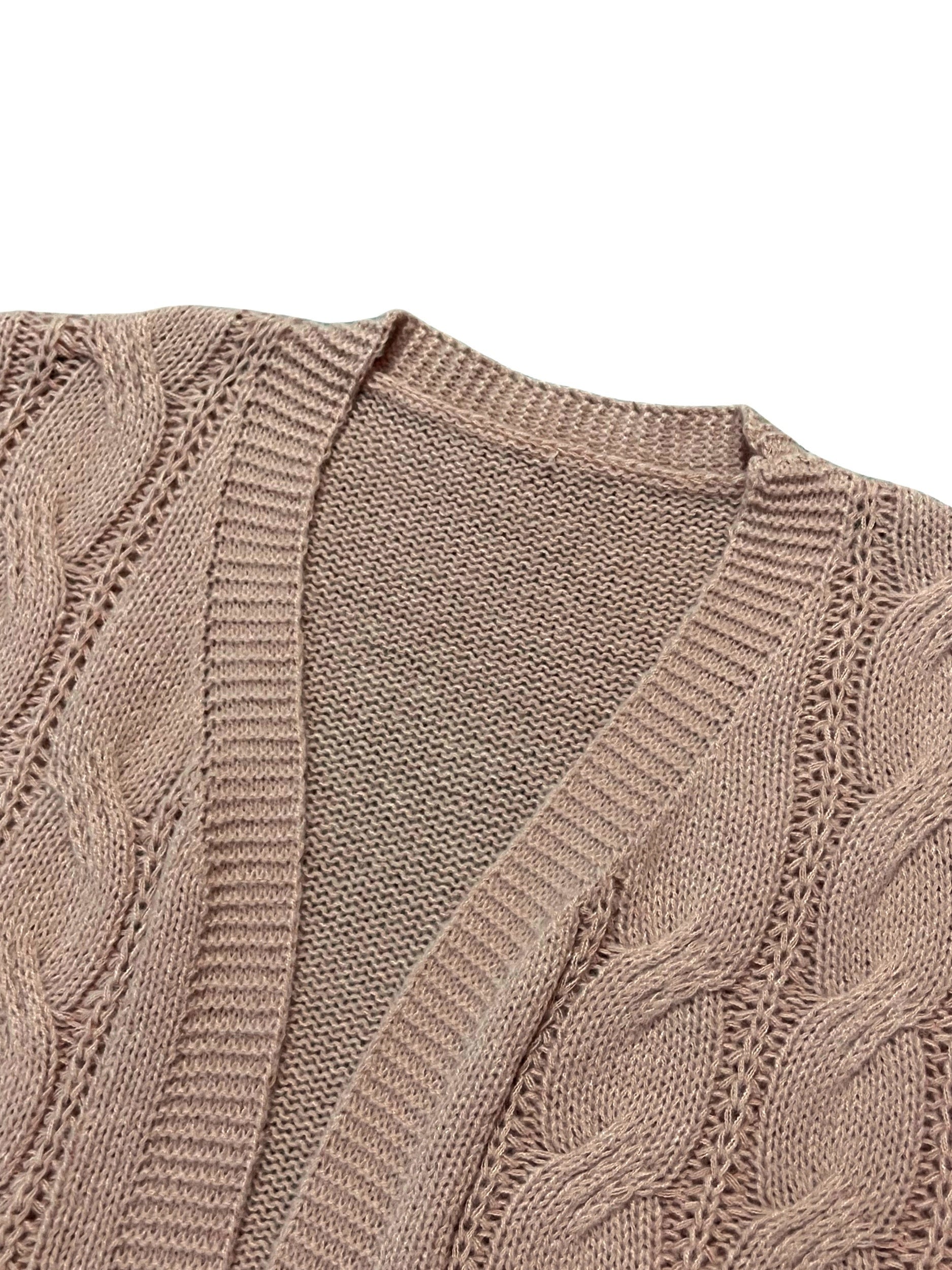  Cable Knit Open Front Sweater Cardigan with Pockets