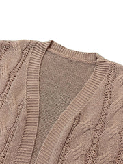  Cable Knit Open Front Sweater Cardigan with Pockets