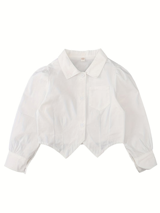 Girls Cotton Shirt College Style Long Sleeve Top School Uniform