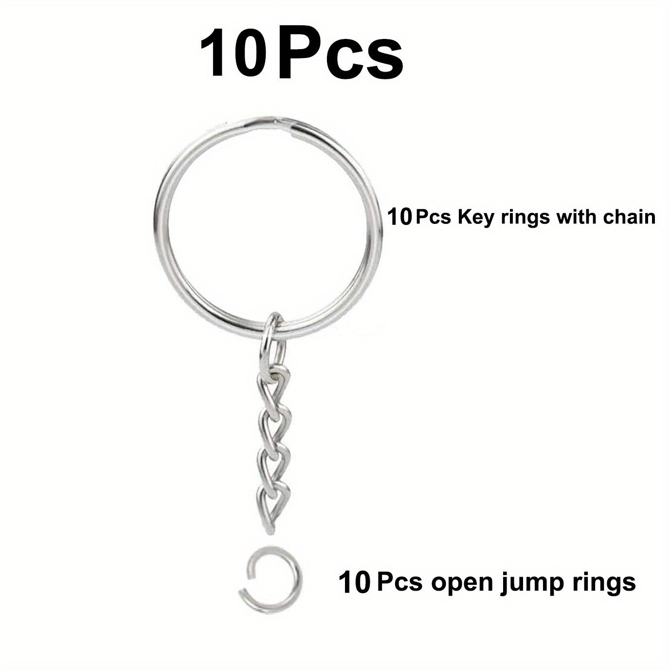 30pcs Split Keyrings With Chains Silvery Key Chains Rings Open Jump Ring 1 Inch