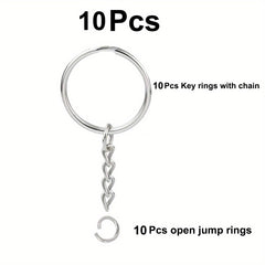 30pcs Split Keyrings With Chains Silvery Key Chains Rings Open Jump Ring 1 Inch