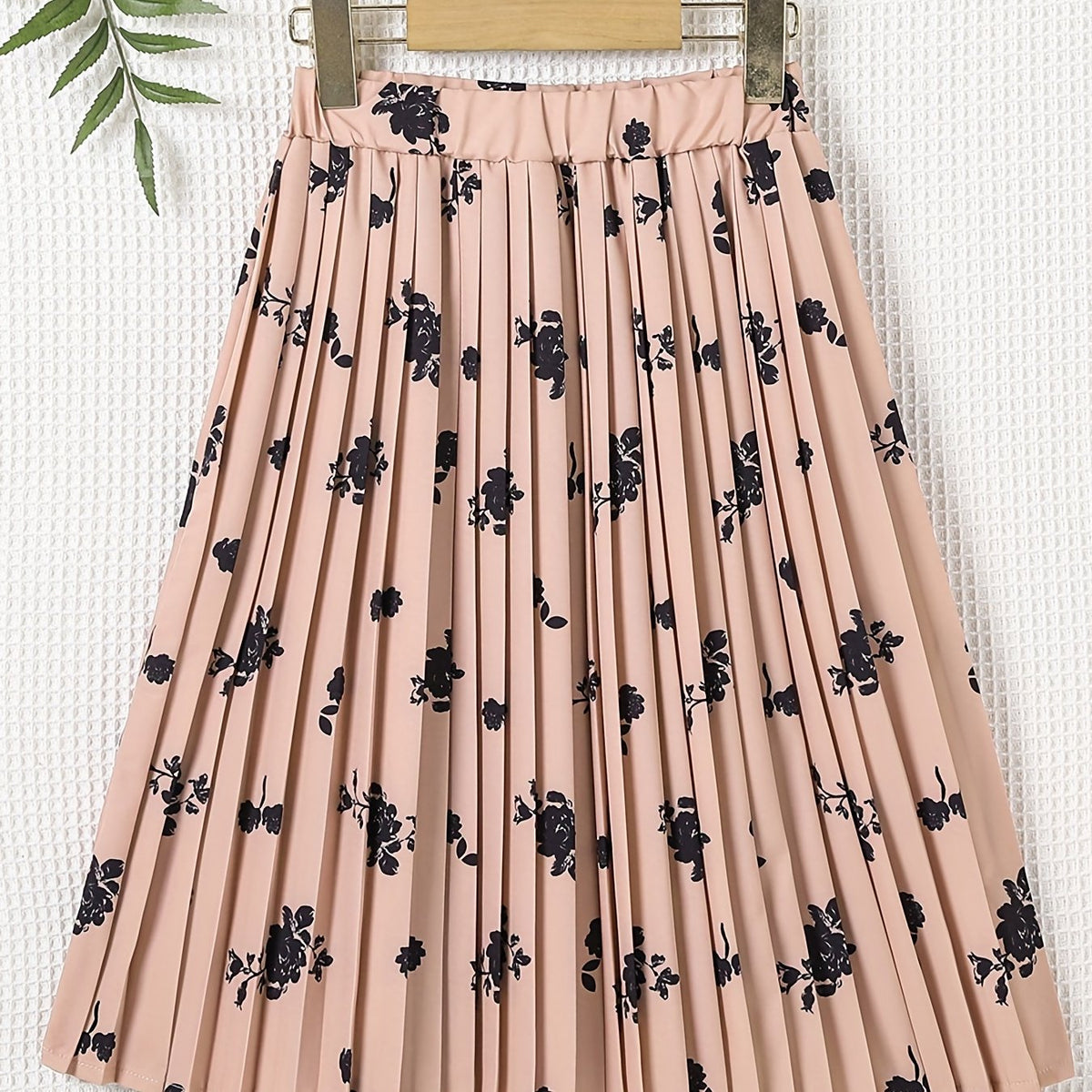 Floral Pleated Skirt Elastic Waist Midi Skirts