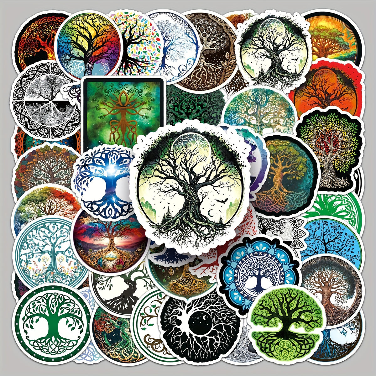 50pcs Retro Viking Tree Of Life Graffiti Stickers, Waterproof DIY Sticker
