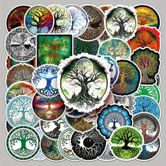 50pcs Retro Viking Tree Of Life Graffiti Stickers, Waterproof DIY Sticker