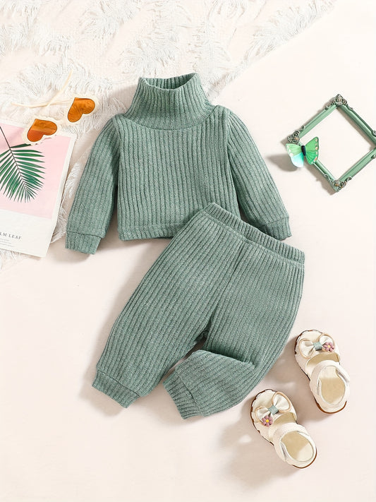 Baby Girls Turtleneck Top Trousers Set Toddler Kids Causal 2ps Outfit