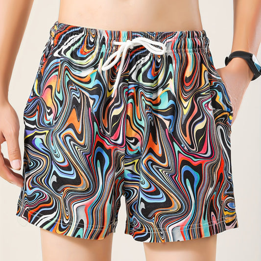 Men's Abstract Graphic Shorts Casual Mid Stretch Drawstring Board Shorts