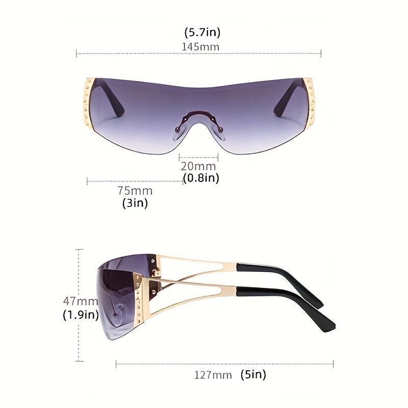 Y2K Rhinestone Wrap Sunglasses Gradient Lens UV400