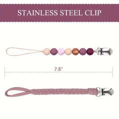 2pcs Pacifier Clips For Baby Soft Braided Holder BPA Silicone Beads Gift