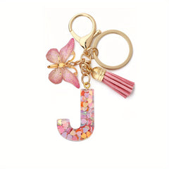 Initial Letter Keychain Tassel Butterfly Pendant Key Ring For Purse Handbags