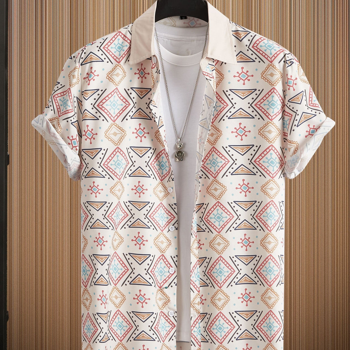 Retro Boho Men's Short Sleeve Lapel Shirt Casual Printed Button Up Tops
