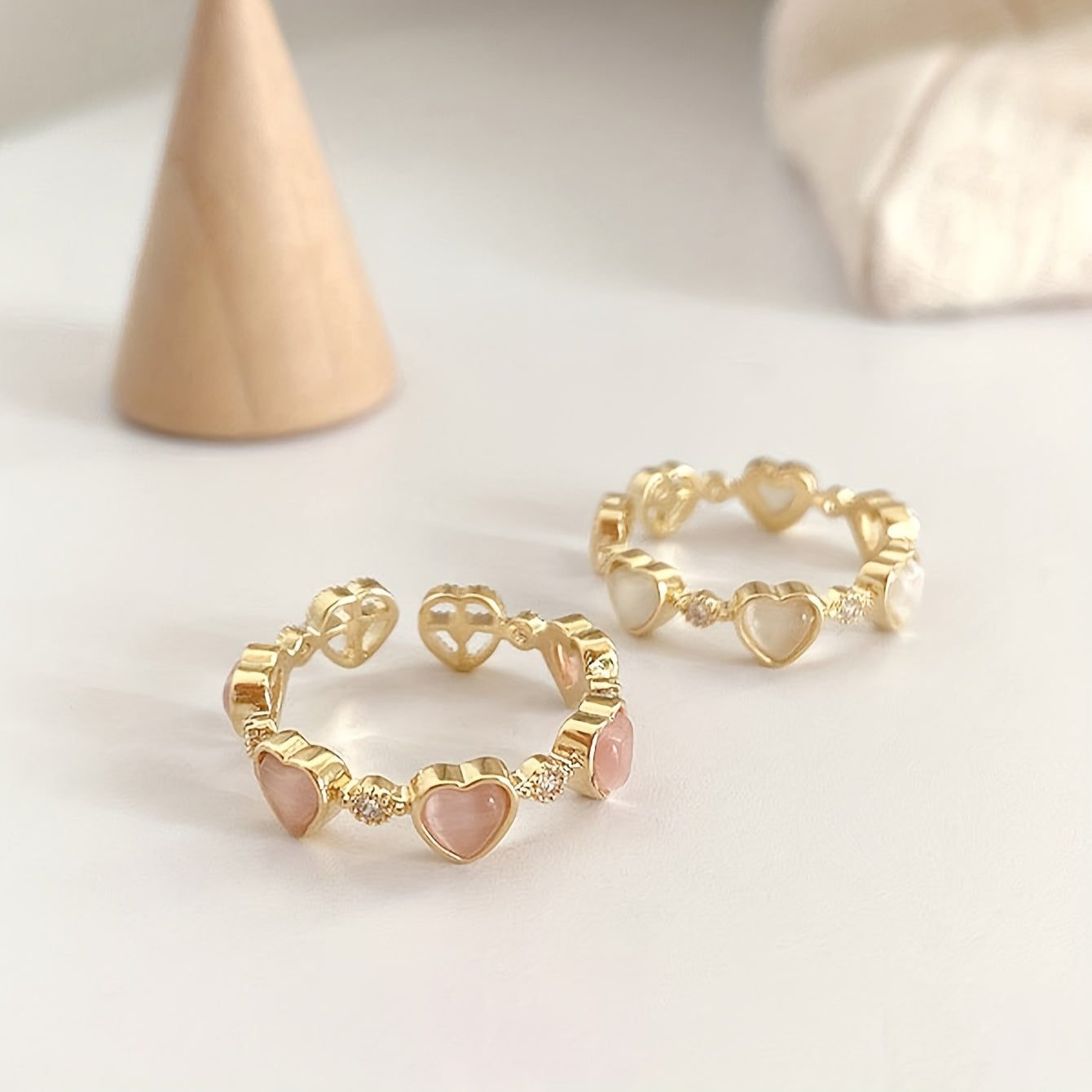 Golden Love Opal Ring Adjustable Ring Heart shaped