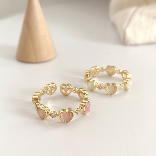 Golden Love Opal Ring Adjustable Ring Heart shaped
