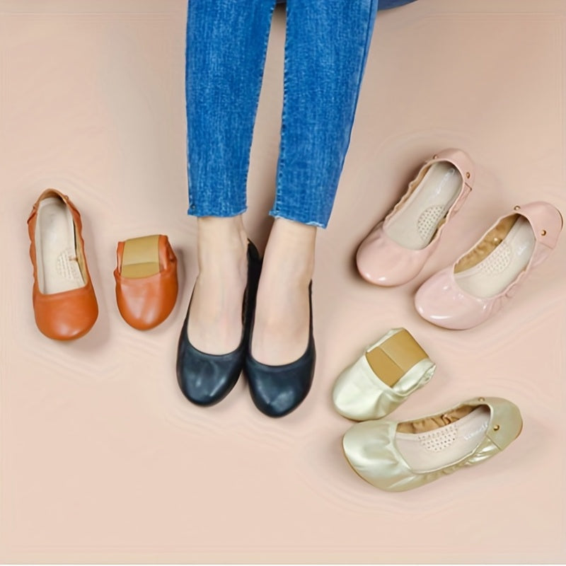 Women's Soft Sole Ballet Flats Solid Faux Leather Slip On Shoes Comfortable