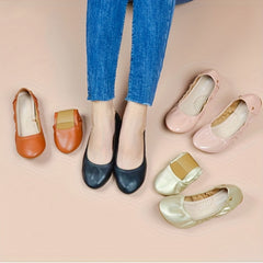 Women's Soft Sole Ballet Flats Solid Faux Leather Slip On Shoes Comfortable