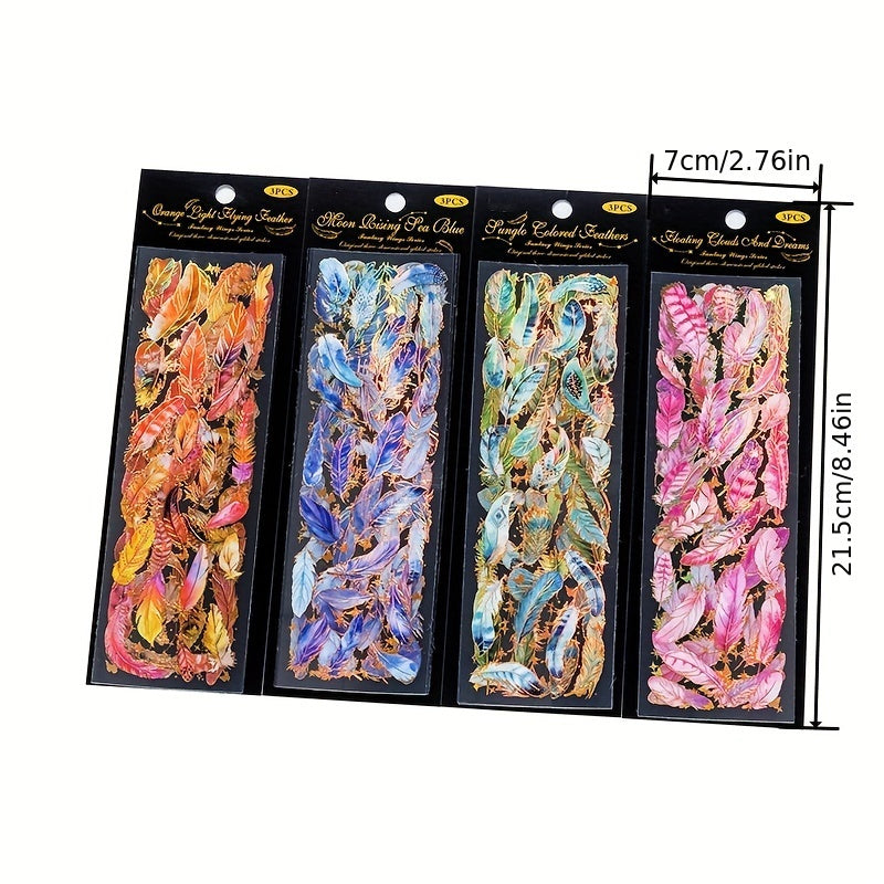 3pcs Dream Feather Sticker Pack Vintage Scrapbooking Label Diy Journal