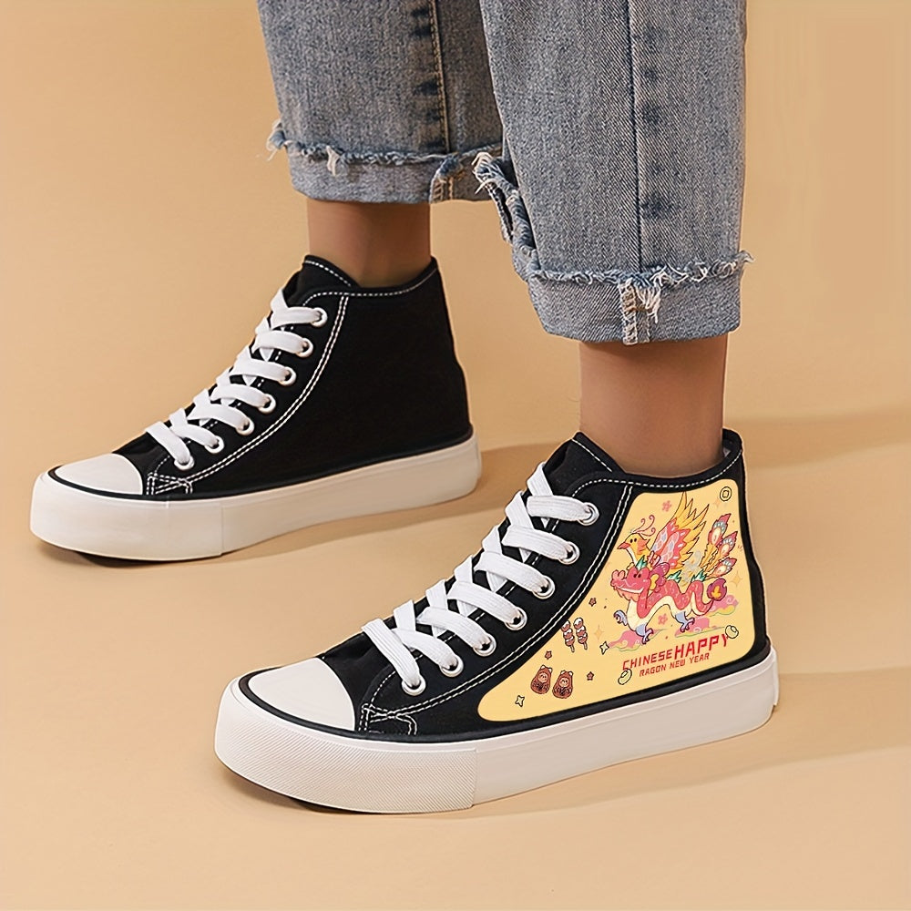 Girl's Dragon Pattern High Top Skate Shoes