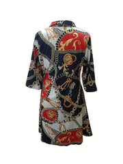 Plus Size Chain Print V Neck Dress With Pockets