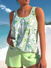 Coconut Tree Print Tankini Set - Plus Size