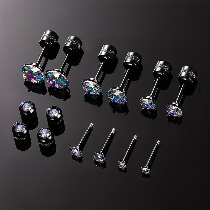 Rainbow Zircon Titanium Steel Stud Earrings Hypoallergenic Spiral Stud Earrings