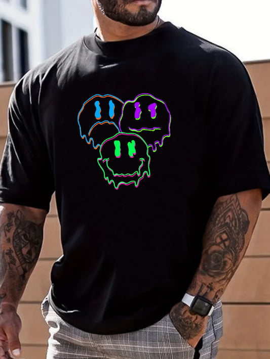 Cartoon Face Print Men's Graphic Crew Neck T shirt Casual Comfy Tees