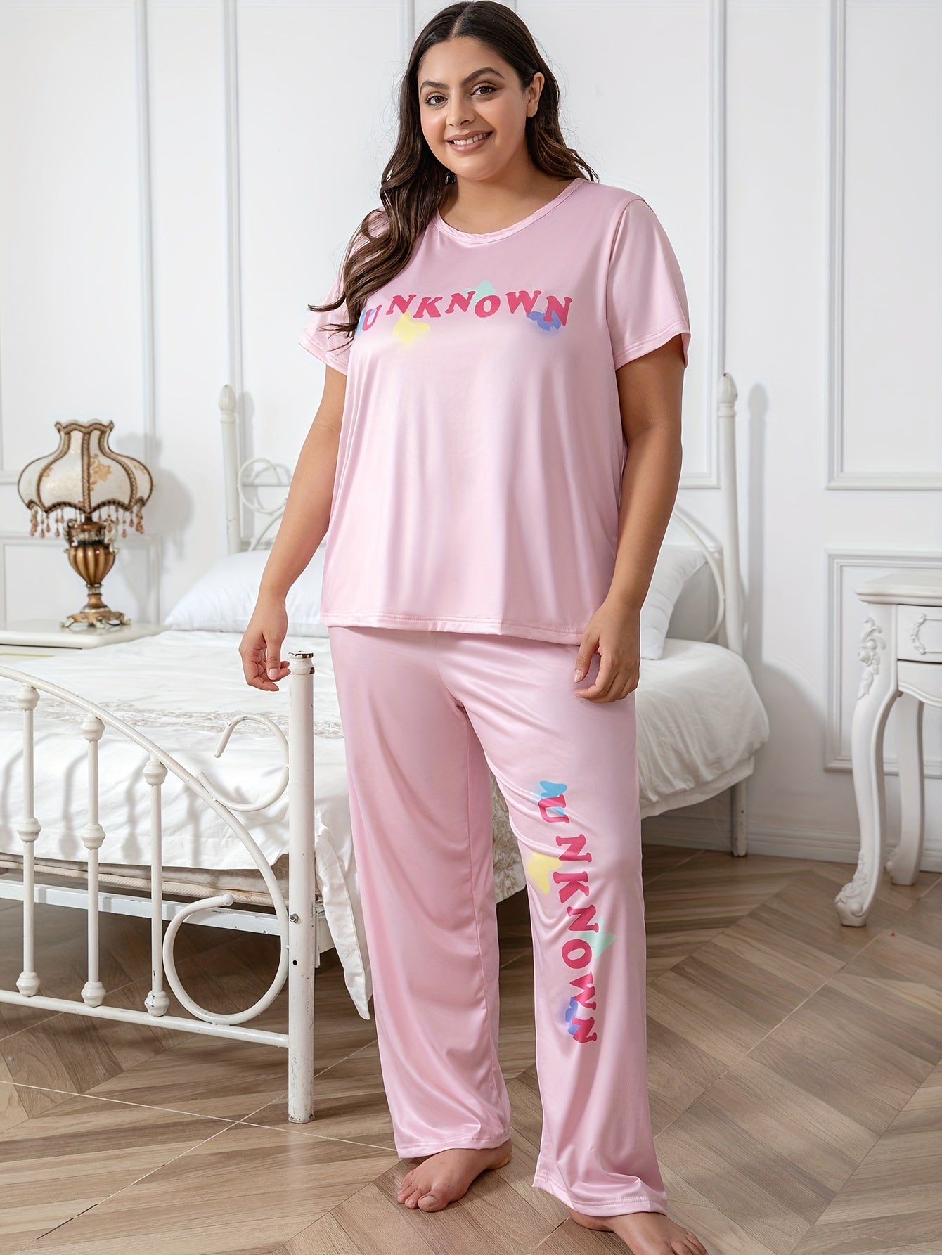  Lounge Set Women's Letter Graphic Tee & Pants Pajamas
