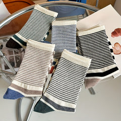 5 Pairs Striped Print Mid Tube Socks Women's Stockings