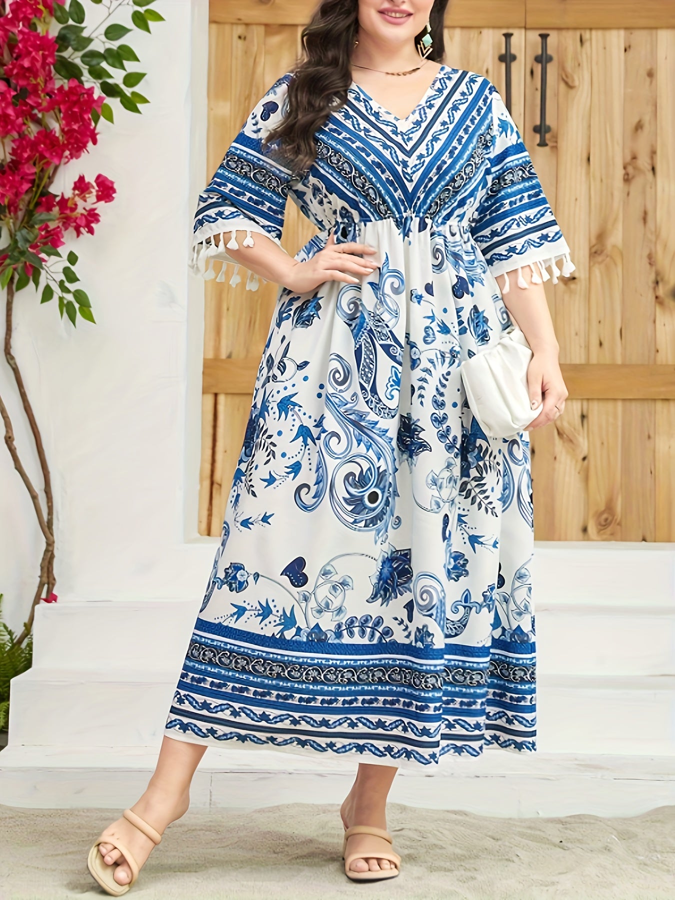  Retro Dress Women's Plus Paisley Floral Geometric Print