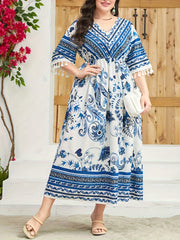  Retro Dress Women's Plus Paisley Floral Geometric Print