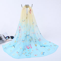 Chiffon Silk Scarf Gradient Butterfly Print Headwrap Large Shawl